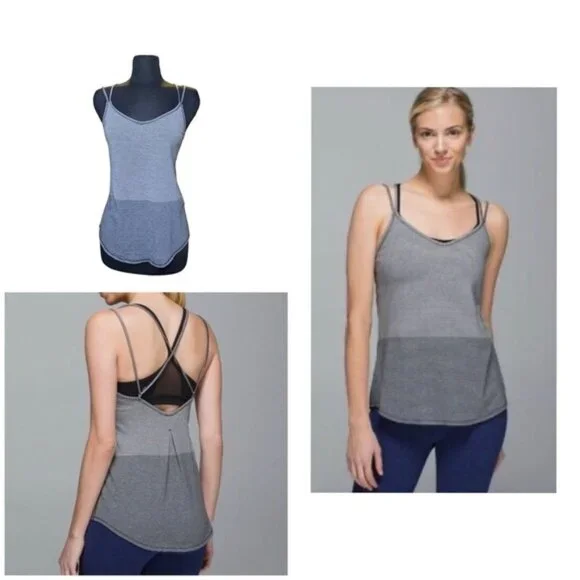 LULULEMON Breezy Strappy Back Tank Top Gray Stripe Size: 6 - Picture 1 of 8
